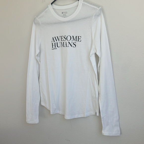 MWOT FIGS White Super Soft Cotton Long Sleeves Awesome Humans Tee - Picture 6 of 11